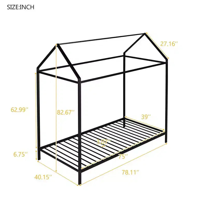 Bellemave Twin House Bed for Kids, Montessori Floor Bed Kids Bed Frame Metal Platform Bed Floor Bed for Kids Boys Girls,Black