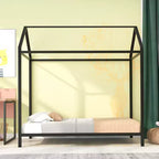 Bellemave Twin House Bed for Kids, Montessori Floor Bed Kids Bed Frame Metal Platform Bed Floor Bed for Kids Boys Girls,Black