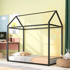 Bellemave Twin House Bed for Kids, Montessori Floor Bed Kids Bed Frame Metal Platform Bed Floor Bed for Kids Boys Girls,Black