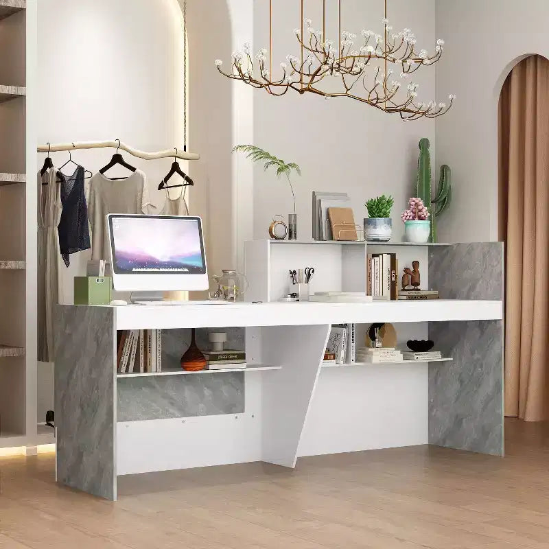 Famapy Multi - Functional Reception Desk Cash Register Checkout Counter: Ample Storage, Sleek Surfaces  Ideal for Business Lobbies