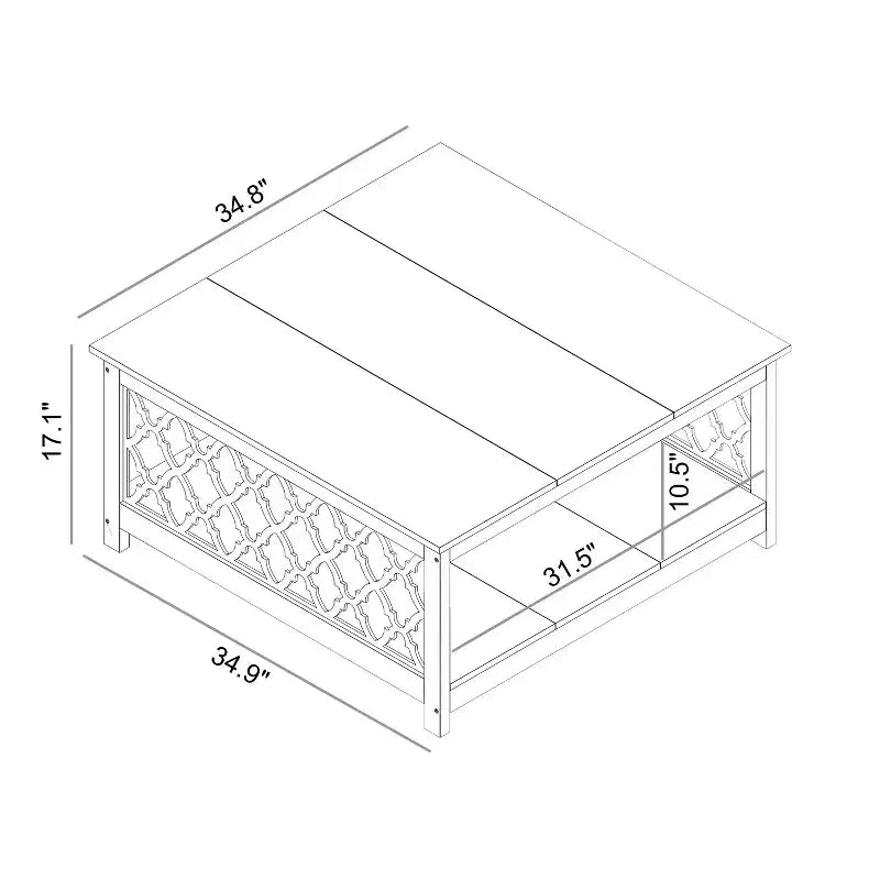 Table basse carrée Galano avec espace de rangement ouvert 34,8 L 34,9 P 17,1 H