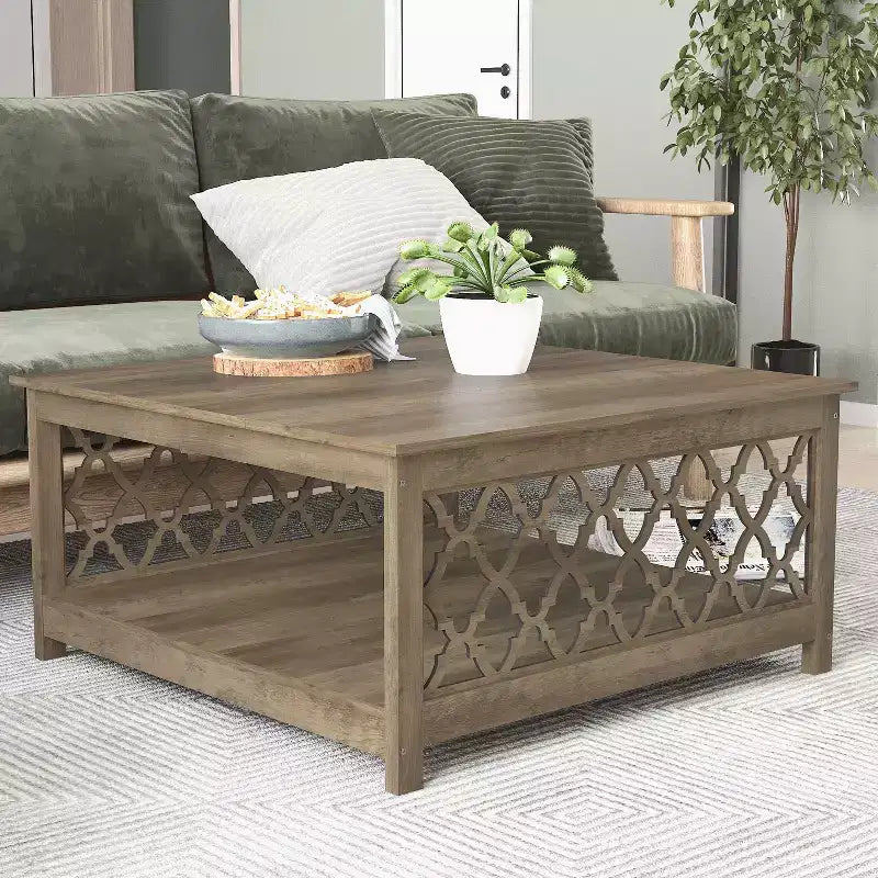 Table basse carrée Galano avec espace de rangement ouvert 34,8 L 34,9 P 17,1 H