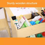 Kids Art Table with 2 Chairs, Toddler Craft Play Wood Activity Desk with Large Storage Shelves for Writing Drawing