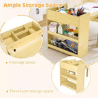 Kids Art Table with 2 Chairs, Toddler Craft Play Wood Activity Desk with Large Storage Shelves for Writing Drawing