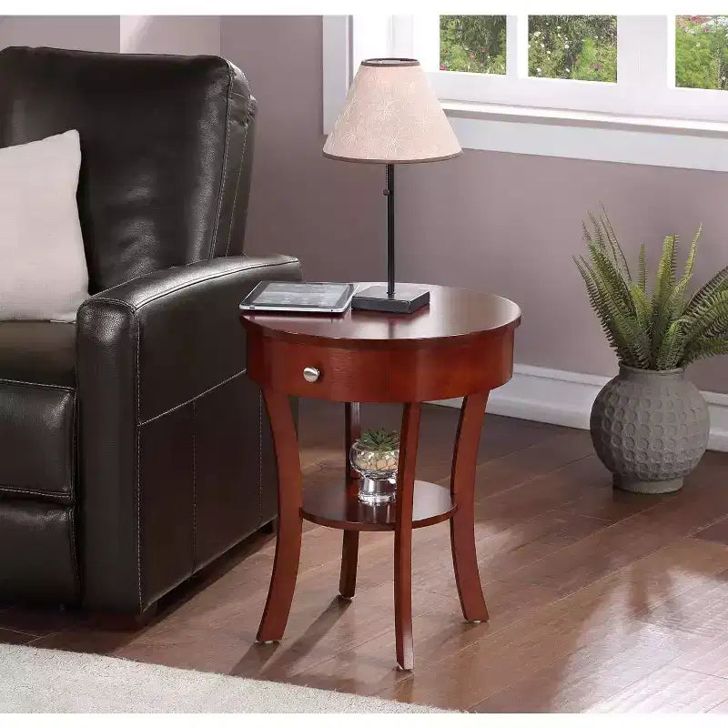 HomeStock Belmont 1 Drawer End Table with Shelf Storage Nightstand Solid Rubberwood Veneer Drawer and Bottom Shelf for Living Room Dcor