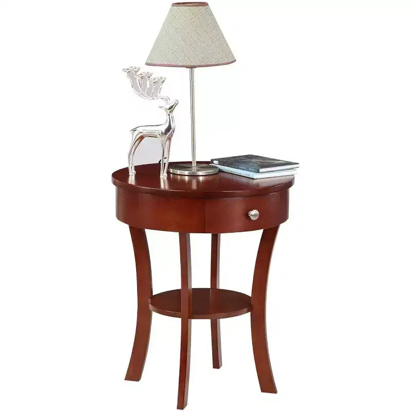 HomeStock Belmont 1 Drawer End Table with Shelf Storage Nightstand Solid Rubberwood Veneer Drawer and Bottom Shelf for Living Room Dcor