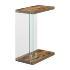 HomeStock Belmont C Shaped End Table with Clear Glass Panels, Floating Shelf Design and Easy Sofa Side Convenience