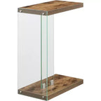 HomeStock Belmont C Shaped End Table with Clear Glass Panels, Floating Shelf Design and Easy Sofa Side Convenience