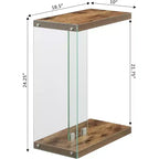 HomeStock Belmont C Shaped End Table with Clear Glass Panels, Floating Shelf Design and Easy Sofa Side Convenience