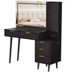 Coiffeuse avec miroir, grande coiffeuse de 122 cm avec 5 tiroirs et étagères de rangement ouvertes, coiffeuse en verre pour chambre à coucher