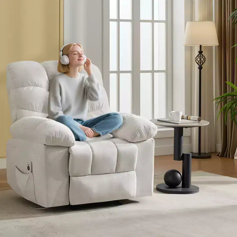 Rocking Recliner Chair for Adults, Upholstered Glider Rocker with Vibration Massage and Heat, Single Sofa for Living Room Bedroom