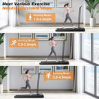 Tapis de course pliant portable NAYSAYE sous le bureau avec accoudoirs amovibles, bande de roulement amortie, grande surface pour la maison et le bureau