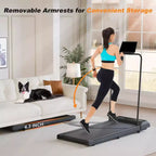 Tapis de course pliant portable NAYSAYE sous le bureau avec accoudoirs amovibles, bande de roulement amortie, grande surface pour la maison et le bureau