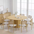 PexFix 60 in.H Solid Wood Round Dining Table Kitchen Table for 6-8 with Tabletop and Cylindrical Base for Living/Dining Room Coffee Office in Natural