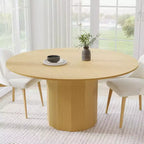 PexFix Table de salle à manger ronde en bois massif de 152 cm de hauteur pour 6 à 8 personnes avec plateau et base cylindrique pour salon/salle à manger/bureau, couleur naturelle