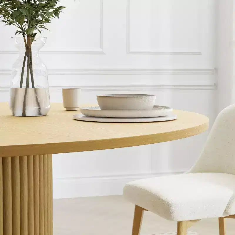 PexFix Table de salle à manger ronde en bois massif de 152 cm de hauteur pour 6 à 8 personnes avec plateau et base cylindrique pour salon/salle à manger/bureau, couleur naturelle