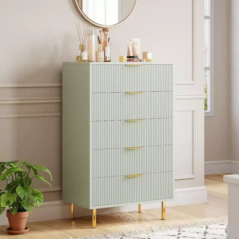 Commode de chambre à 5 tiroirs avec poignée et tiroir, commode en bois et organisateur de rangement pour salon, couloir, entrée