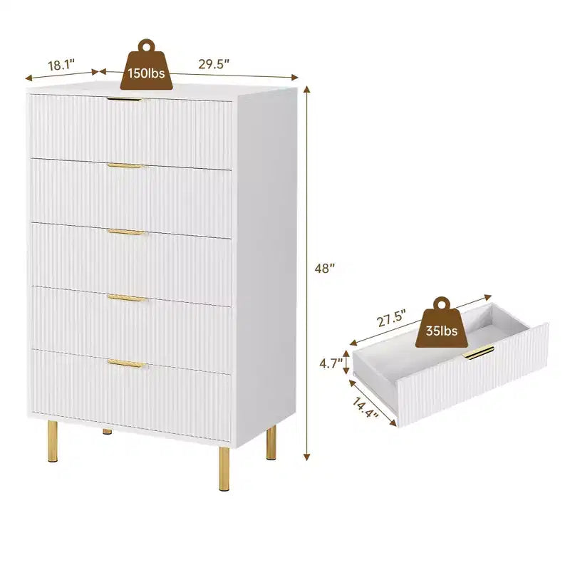 Commode de chambre à 5 tiroirs avec poignée et tiroir, commode en bois et organisateur de rangement pour salon, couloir, entrée