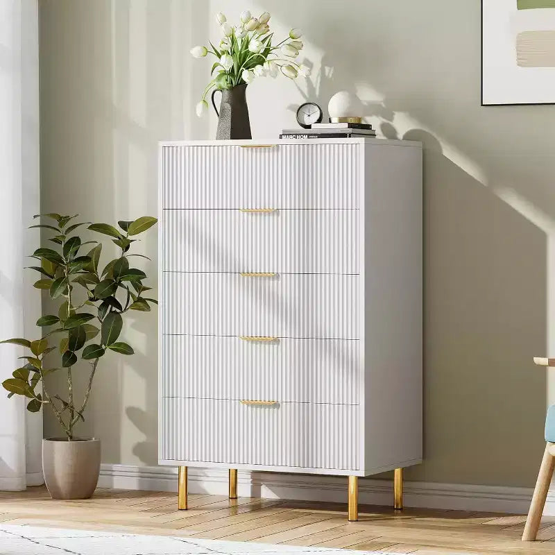Commode de chambre à 5 tiroirs avec poignée et tiroir, commode en bois et organisateur de rangement pour salon, couloir, entrée