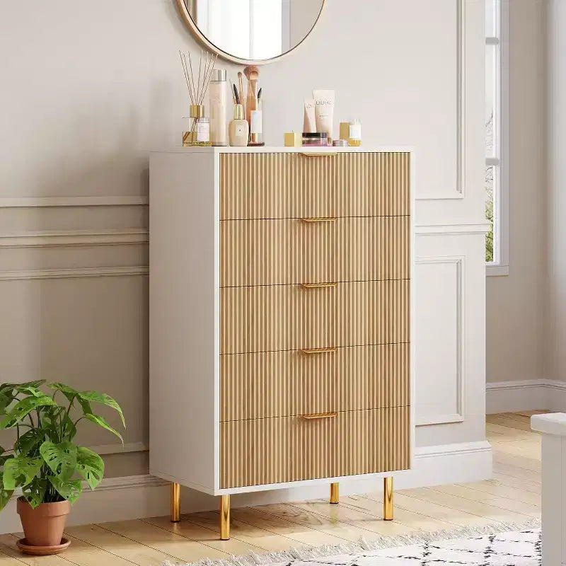 Commode de chambre à 5 tiroirs avec poignée et tiroir, commode en bois et organisateur de rangement pour salon, couloir, entrée