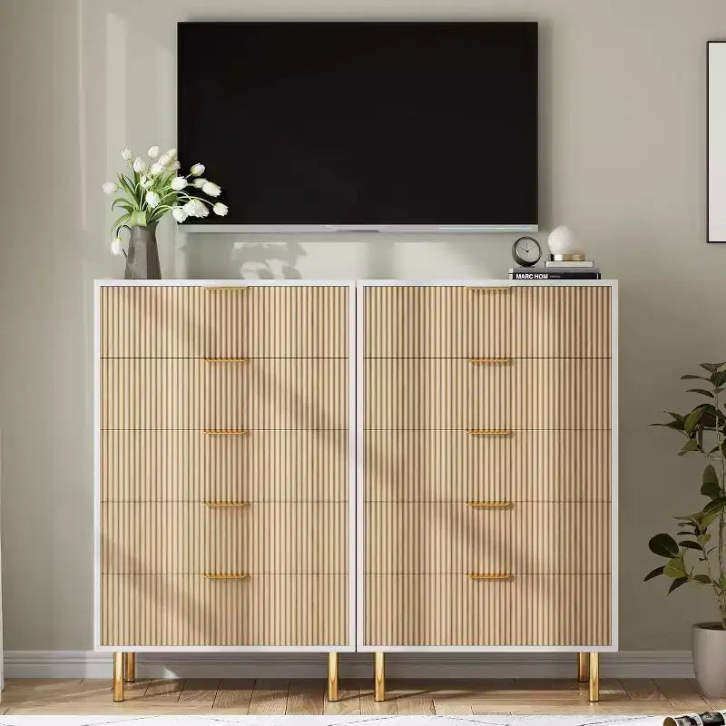Commode de chambre à 5 tiroirs avec poignée et tiroir, commode en bois et organisateur de rangement pour salon, couloir, entrée