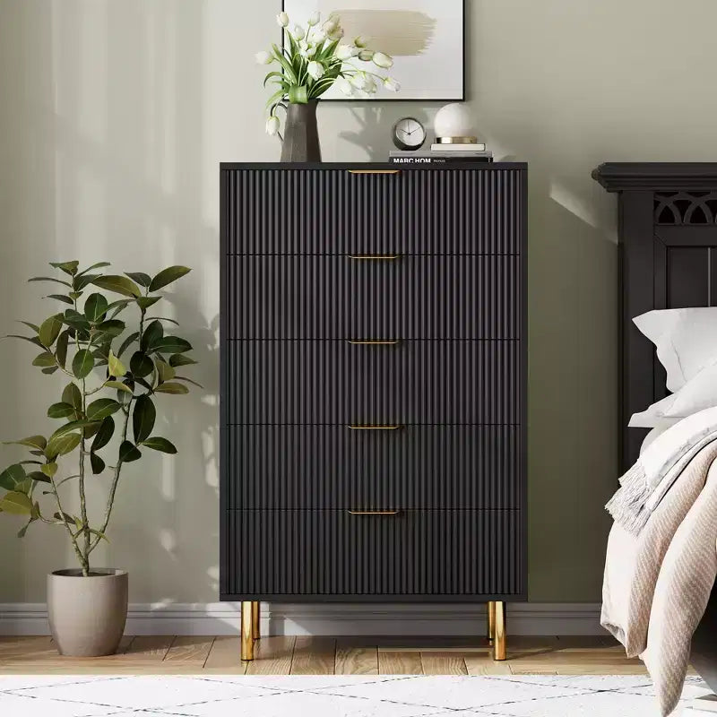 5 Drawer Dresser for Bedroom with Handle and Drawer, Wood Chest of Drawers and Storage Organizer for Living Room, Hallway, Entryway