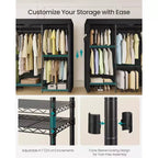Heavy-Duty Garment Rack with 5 Hanging Rails and 6 Mesh Shelves, 514 lb Capacity Portable Closet, No-Tool Assembly, Ink Black