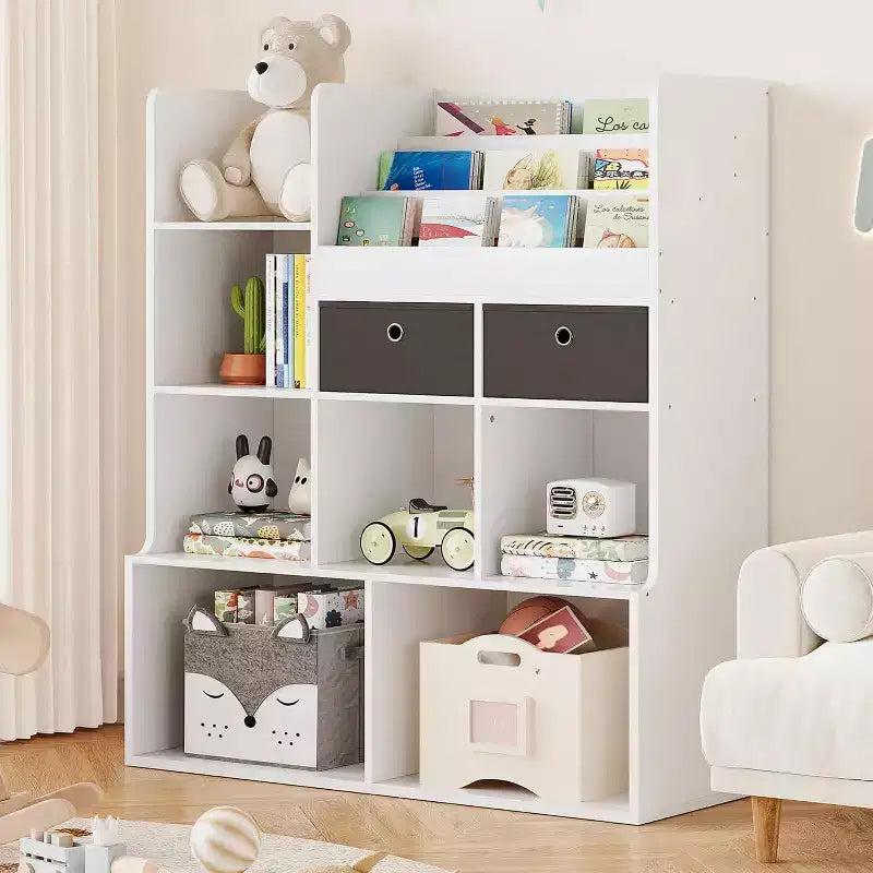 47.8in Kids Wooden Bookshelf with 4 Tier DrawersBook Rack Toy Organizer Bookcase Storage for Playroom Classroom