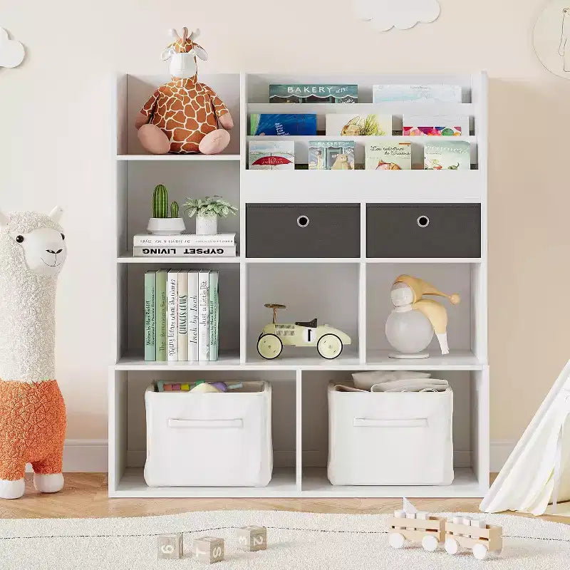47.8in Kids Wooden Bookshelf with 4 Tier DrawersBook Rack Toy Organizer Bookcase Storage for Playroom Classroom