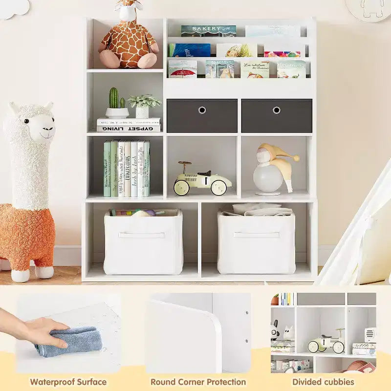 47.8in Kids Wooden Bookshelf with 4 Tier DrawersBook Rack Toy Organizer Bookcase Storage for Playroom Classroom