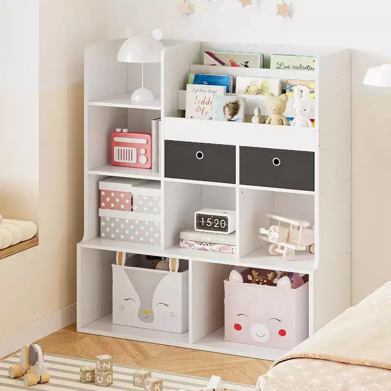 47.8in Kids Wooden Bookshelf with 4 Tier DrawersBook Rack Toy Organizer Bookcase Storage for Playroom Classroom