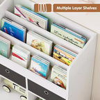 47.8in Kids Wooden Bookshelf with 4 Tier DrawersBook Rack Toy Organizer Bookcase Storage for Playroom Classroom