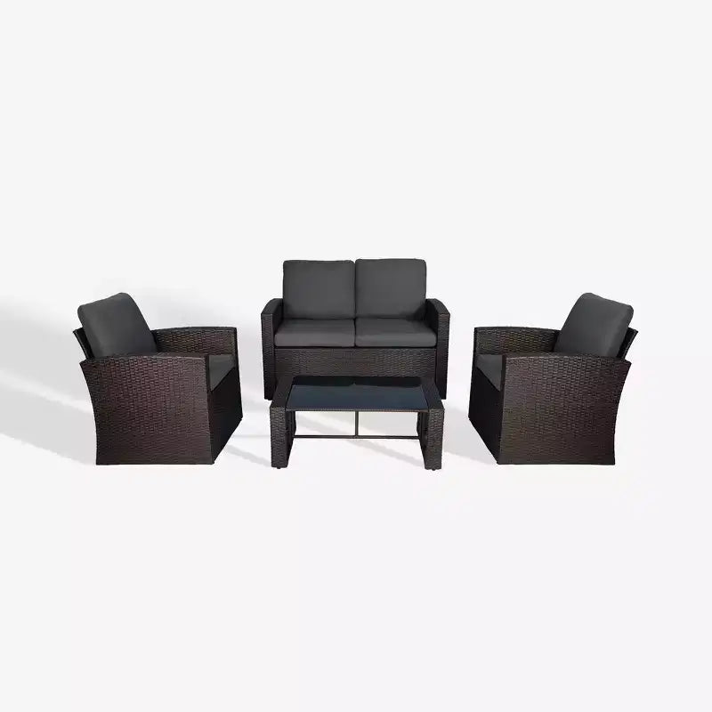 WestinTrends 4-Piece Wicker Outdoor Patio Conversation Sofa Set with Coffee Table, Brown/Gray