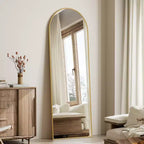 Miroir psyché 64x21, miroir mural à suspendre ou à poser, miroir intégral avec arche et support pour chambre à coucher, dressing, doré