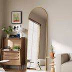 Miroir psyché 64x21, miroir mural à suspendre ou à poser, miroir intégral avec arche et support pour chambre à coucher, dressing, doré