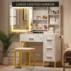COZONY Coiffeuse avec Miroir Coulissant, Kit de Maquillage Lumineux, 4 Tiroirs, Tabouret, Éclairage Réglable