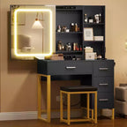 COZONY Vanity Desk with Sliding Mirror, Lights Makeup Set 4 Drawers Stool, Adjustable Lighting