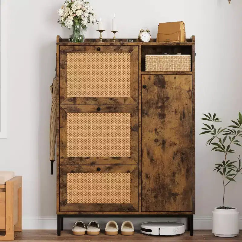 Shoe Storage Cabinet with 3 Flip-Down Drawers & 4 Adjustable Shelves, Space-Saving Organizer for Entryway & Front Door