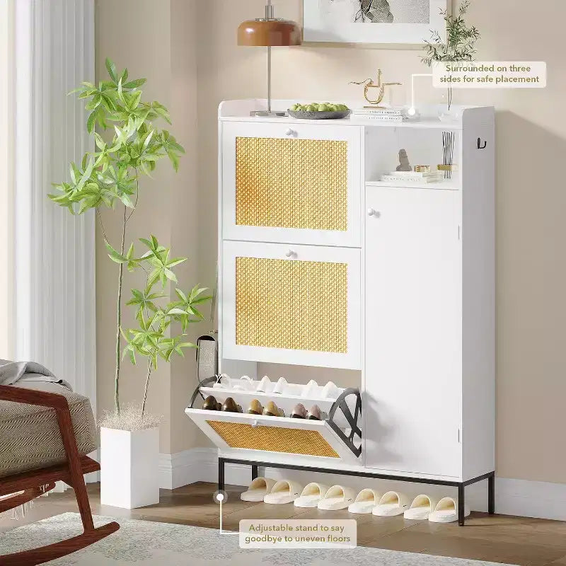 Shoe Storage Cabinet with 3 Flip-Down Drawers & 4 Adjustable Shelves, Space-Saving Organizer for Entryway & Front Door