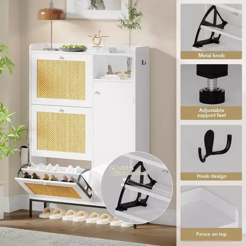 Shoe Storage Cabinet with 3 Flip-Down Drawers & 4 Adjustable Shelves, Space-Saving Organizer for Entryway & Front Door