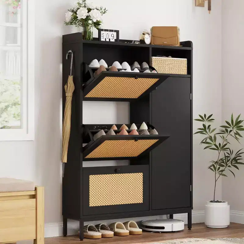 Shoe Storage Cabinet with 3 Flip-Down Drawers & 4 Adjustable Shelves, Space-Saving Organizer for Entryway & Front Door