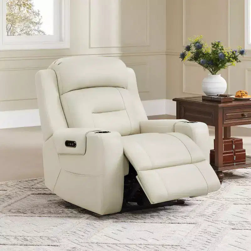 Spruce & Spring Genuine Leather Dual Motor Power Lay Flat Recliner Chair