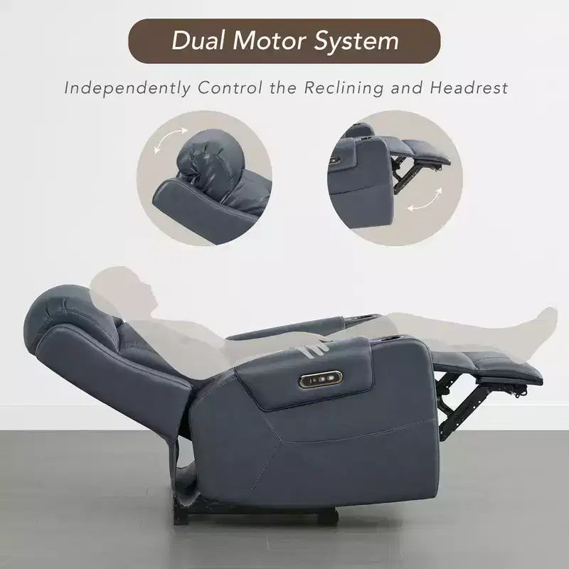 Spruce & Spring Genuine Leather Dual Motor Power Lay Flat Recliner Chair