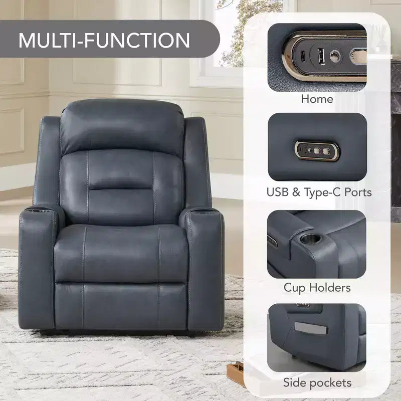 Spruce & Spring Genuine Leather Dual Motor Power Lay Flat Recliner Chair