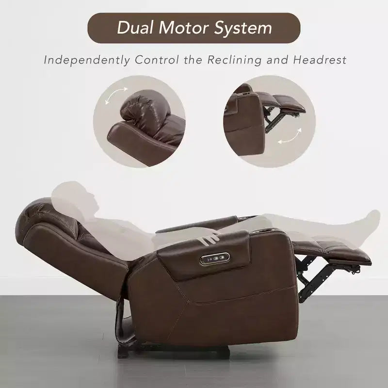 Spruce & Spring Genuine Leather Dual Motor Power Lay Flat Recliner Chair