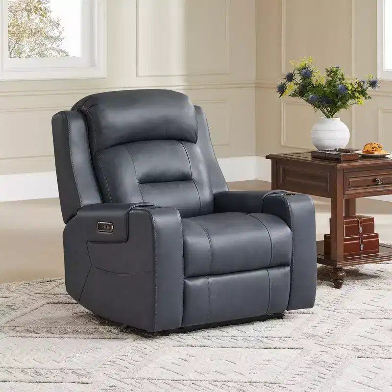 Spruce & Spring Genuine Leather Dual Motor Power Lay Flat Recliner Chair