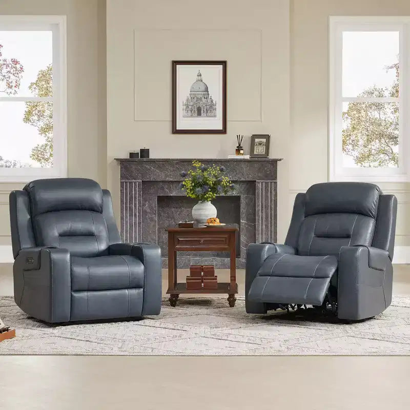 Spruce & Spring Genuine Leather Dual Motor Power Lay Flat Recliner Chair