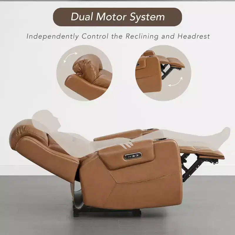 Spruce & Spring Genuine Leather Dual Motor Power Lay Flat Recliner Chair