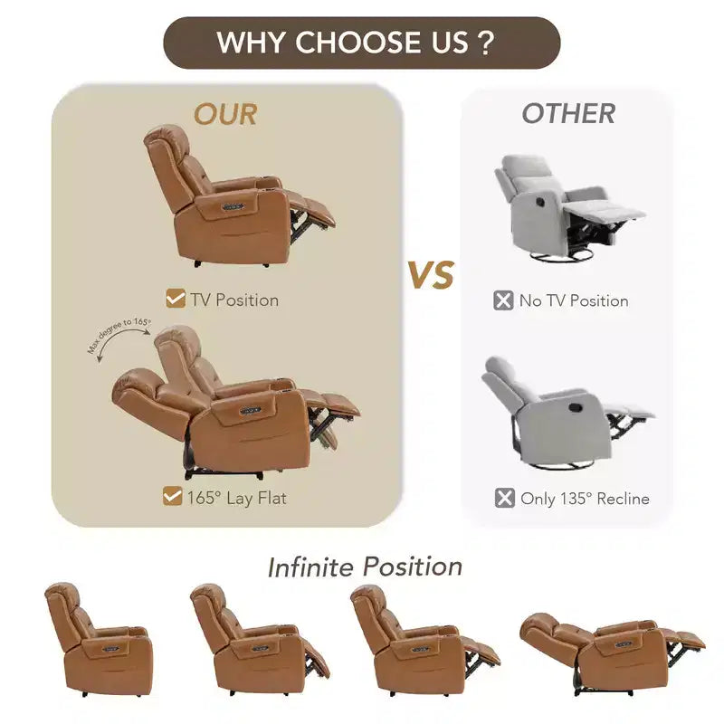 Spruce & Spring Genuine Leather Dual Motor Power Lay Flat Recliner Chair
