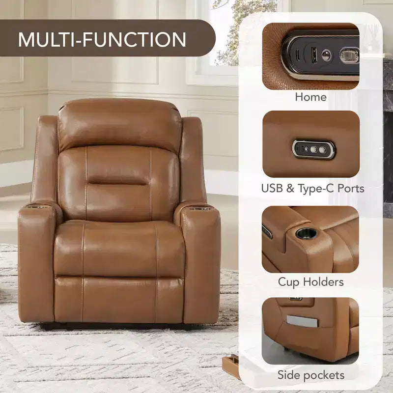 Spruce & Spring Genuine Leather Dual Motor Power Lay Flat Recliner Chair